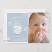 Winter Onederland Blue写真1st誕生日 招待状 (正面)