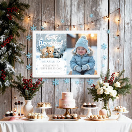 Winter Onederland Blue First Photo Welcome Sign ポスター