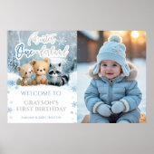 Winter Onederland Blue First Photo Welcome Sign ポスター (正面)