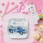 Winter Onederland Blue Truck First Birthday ペーパープレート (パーティー)