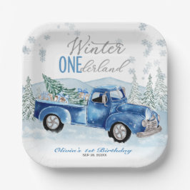 Winter Onederland Blue Truck First Birthday ペーパープレート