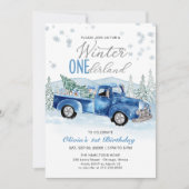 Winter Onederland Blue Truck First Birthday 招待状 (正面)