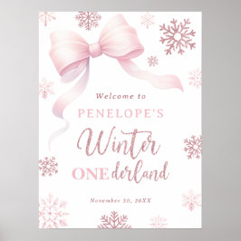 Winter Onederland Bow Girl 1st Birthday Welcome ポスター