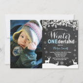 Winter Onederland Boy 1st Birthday写真 招待状 (正面)