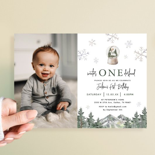 Winter Onederland Boy 1st Birthday写真 招待状
