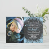 Winter Onederland Boy 1st Birthday写真 招待状 (スタンド正面)
