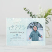 Winter Onederland Boy Girl Arch Photo 1st Birthday 招待状 (スタンド正面)