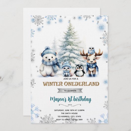 Winter Onederland boy invitation 招待状 (正面/裏面)