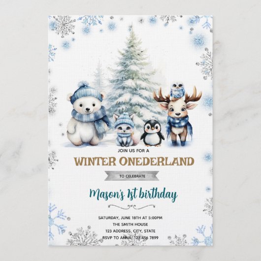 Winter Onederland boy invitation 招待状 (正面)