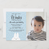 Winter ONEderland Boy Photo 1st Birthday Blue 招待状 (正面)
