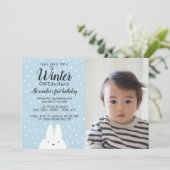 Winter ONEderland Boy Photo 1st Birthday Blue 招待状 (スタンド正面)