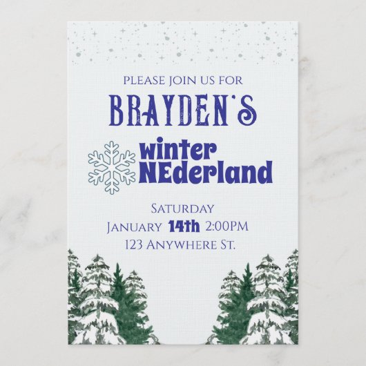 "Winter ONEderland" Boy's 1st birthday invitation 招待状 (正面)