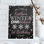 Winter ONEderland Chalkboard 1st Birthday Welcome ポスター<br><div class="desc">Celebrate in style with this trendy 1st birthday welcome sign. The design is easy to personalize with your own wording and your family and friends will be thrilled when they see this fabulous party sign. Matching party items can be found in the collection.</div>