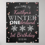 Winter ONEderland Chalkboard 1st Birthday Welcome ポスター<br><div class="desc">Celebrate in style with this trendy 1st birthday welcome sign. The design is easy to personalize with your own wording and your family and friends will be thrilled when they see this fabulous party sign. Matching party items can be found in the collection.</div>