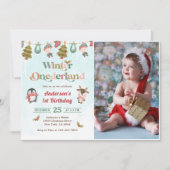 Winter Onederland Christmas 1st Birthday写真 招待状 (正面)