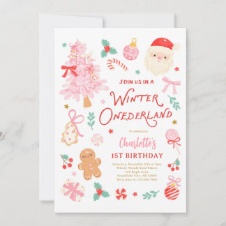 Winter Onederland Christmas 1st Birthday Party 招待状