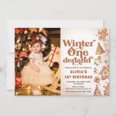 Winter Onederland Christmas Cookie誕生日写真 招待状 (正面)