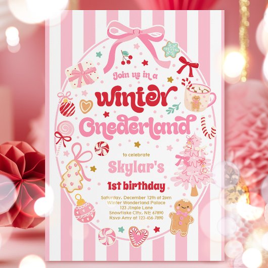 Winter Onederland Christmas Coquette Bow Birthday 招待状