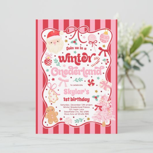 Winter Onederland Christmas Coquette Bow Birthday 招待状 (スタンド正面)