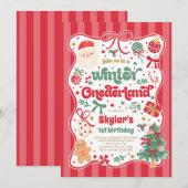 Winter Onederland Christmas Coquette Bow Birthday 招待状 (正面/裏面)