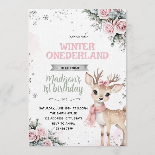 Winter Onederland deer invitation 招待状 (正面)