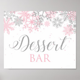 Winter Onederland Dessert Bar Sign Pink Snowflakes ポスター