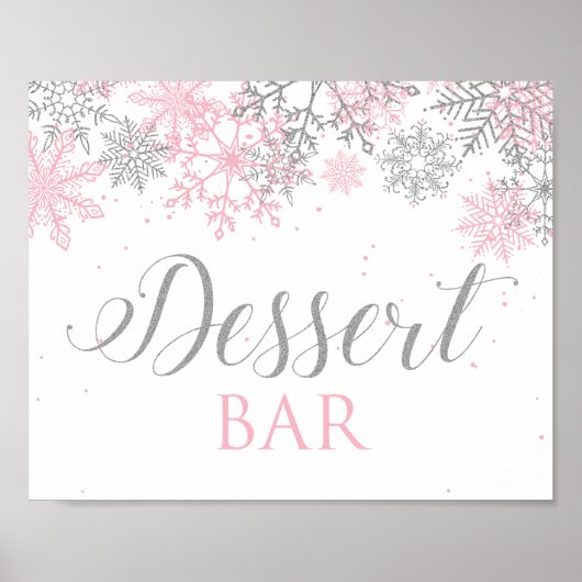 Winter Onederland Dessert Bar Sign Pink Snowflakes ポスター (正面)
