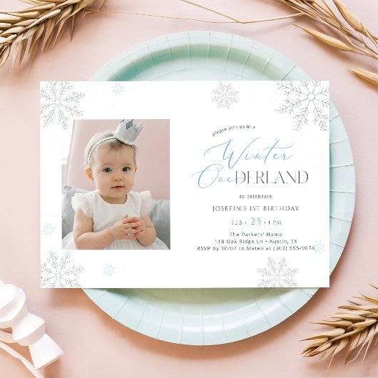 Winter Onederland First Birthday Baby Kid Photo 招待状