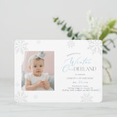 Winter Onederland First Birthday Baby Kid Photo 招待状 (スタンド正面)