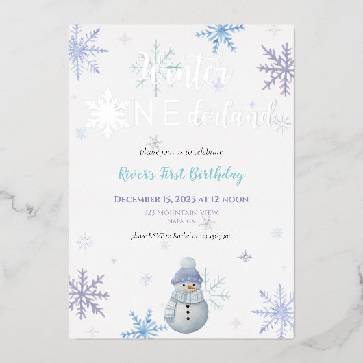 Winter ONEderland First Birthday Foil Invitation 箔招待状 (正面)