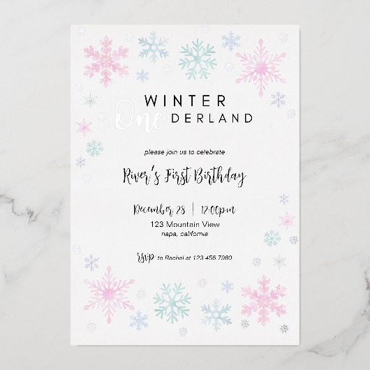 Winter ONEderland First Birthday Foil Invitation 箔招待状 (正面)