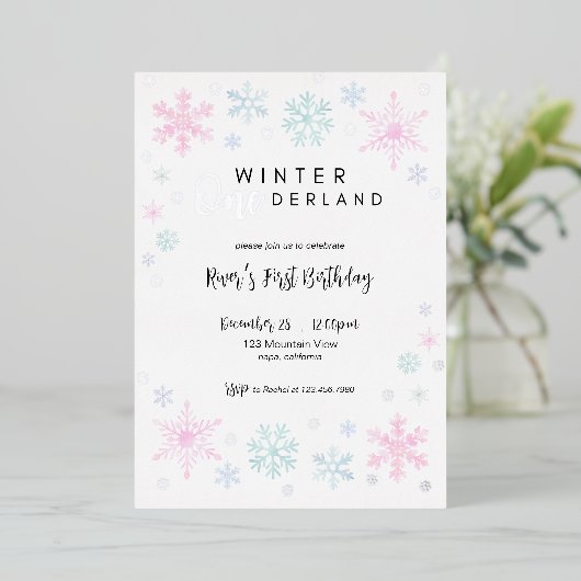 Winter ONEderland First Birthday Foil Invitation 箔招待状 (立ち正面)