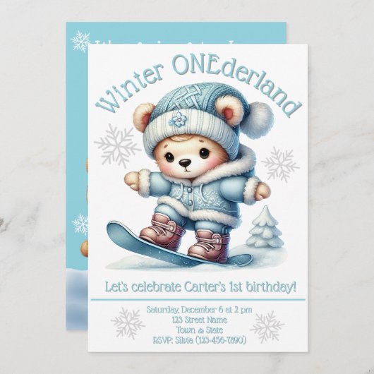 Winter ONEderland First Birthday Invitation 招待状 (正面/裏面)