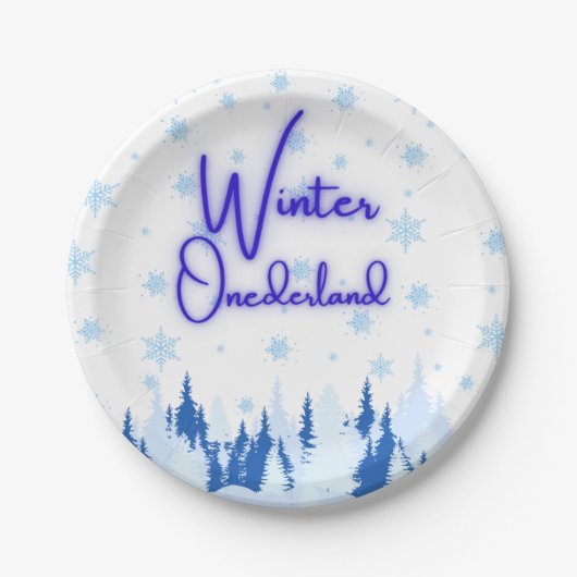Winter Onederland First Birthday Party Plates ペーパープレート (正面)