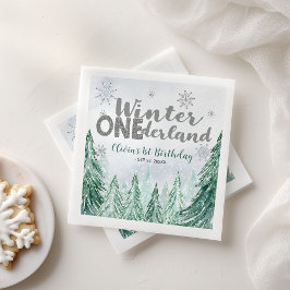 Winter Onederland First Birthday Snowflakes Forest スタンダードカクテルナプキン