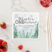 Winter Onederland First Birthday Snowflakes Forest スタンダードカクテルナプキン (インサイチュ)