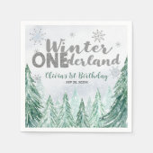 Winter Onederland First Birthday Snowflakes Forest スタンダードカクテルナプキン (正面)