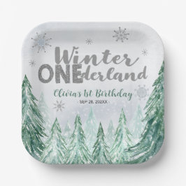 Winter Onederland First Birthday Snowflakes Forest ペーパープレート