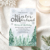 Winter Onederland First Birthday Snowflakes Forest 招待状