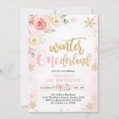 Winter ONEderland Floral Girl 1st Birthday 招待状 (正面)