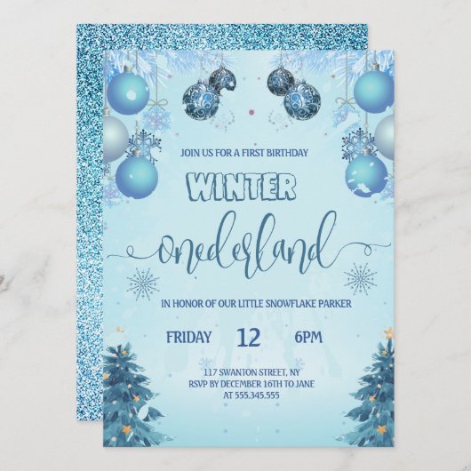 Winter onederland for Boy first birthday 招待状 (正面/裏面)