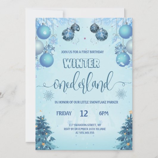 Winter onederland for Boy first birthday 招待状 (正面)