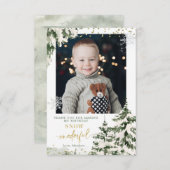 Winter Onederland Forest First誕生日(写真) サンキューカード (正面/裏面)