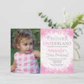 Winter Onederland Girl 1st Birthday写真 招待状 (スタンド正面)