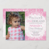 Winter Onederland Girl 1st Birthday写真 招待状 (正面/裏面)