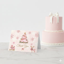 Winter Onederland Girl 1st Birthday Pink Snowflake サンキューカード