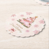 Winter Onederland Girl 1st Birthday Pink Snowflake ペーパーコースター (アングル)