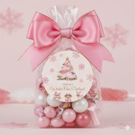 Winter Onederland Girl 1st birthday Pink Snowflake ラウンドシール