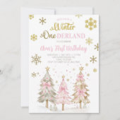 Winter ONEderland girl Christmas birthday invite. 招待状 (正面)