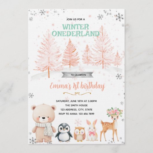 Winter Onederland girl invitation 招待状 (正面)
